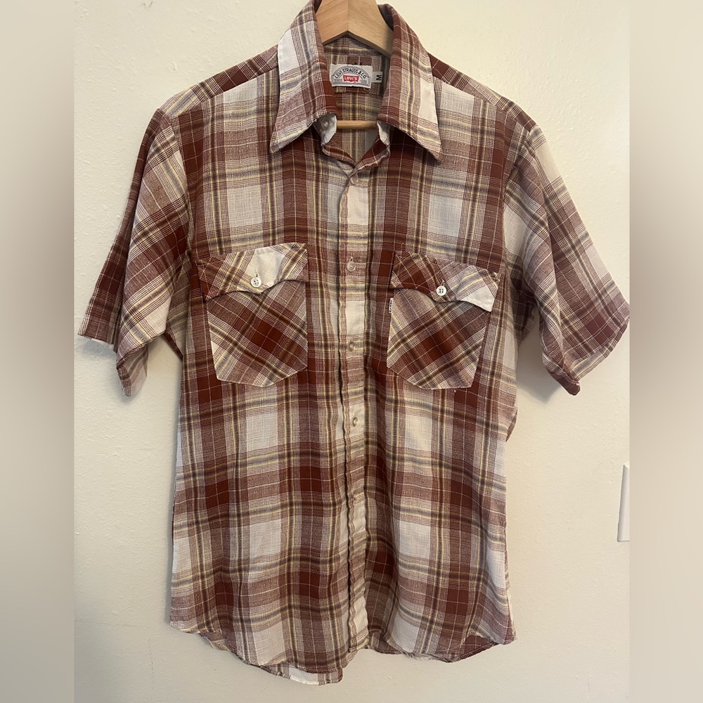 Levi's Men's Plaid Button-Down Shirt in Brown and‎ Cream vintage Size M